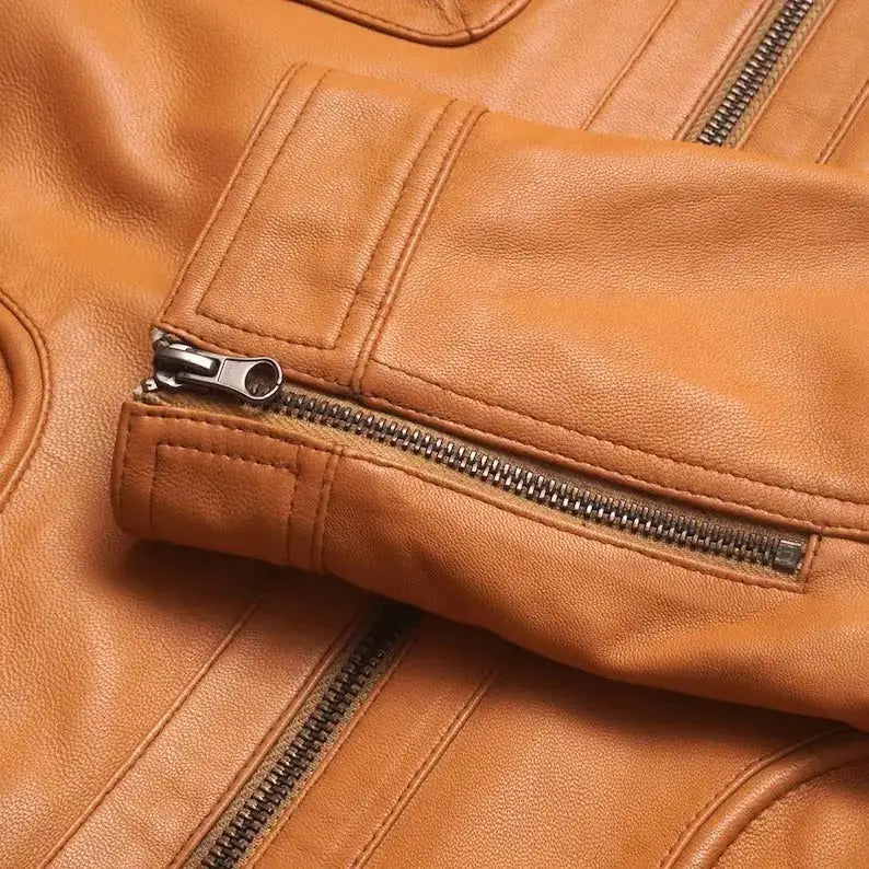 Orange Lamb Leather Biker Jacket Mens - Riders Republic UK