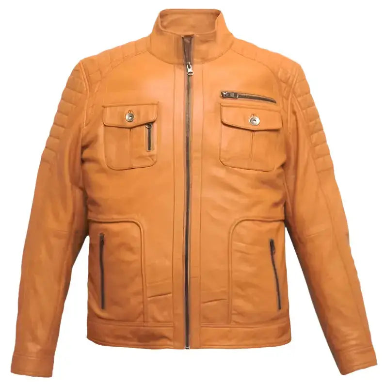 Orange Lamb Leather Biker Jacket Mens - Riders Republic UK