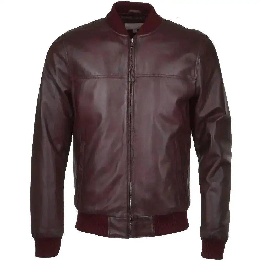 Mens Oxblood Leather Bomber Jacket - Riders Republic UK