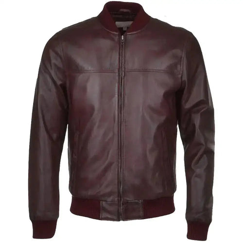 Mens Oxblood Leather Bomber Jacket - Riders Republic UK