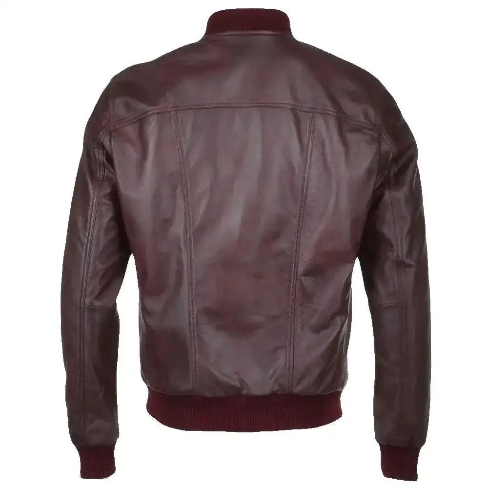 Mens Oxblood Leather Bomber Jacket - Riders Republic UK