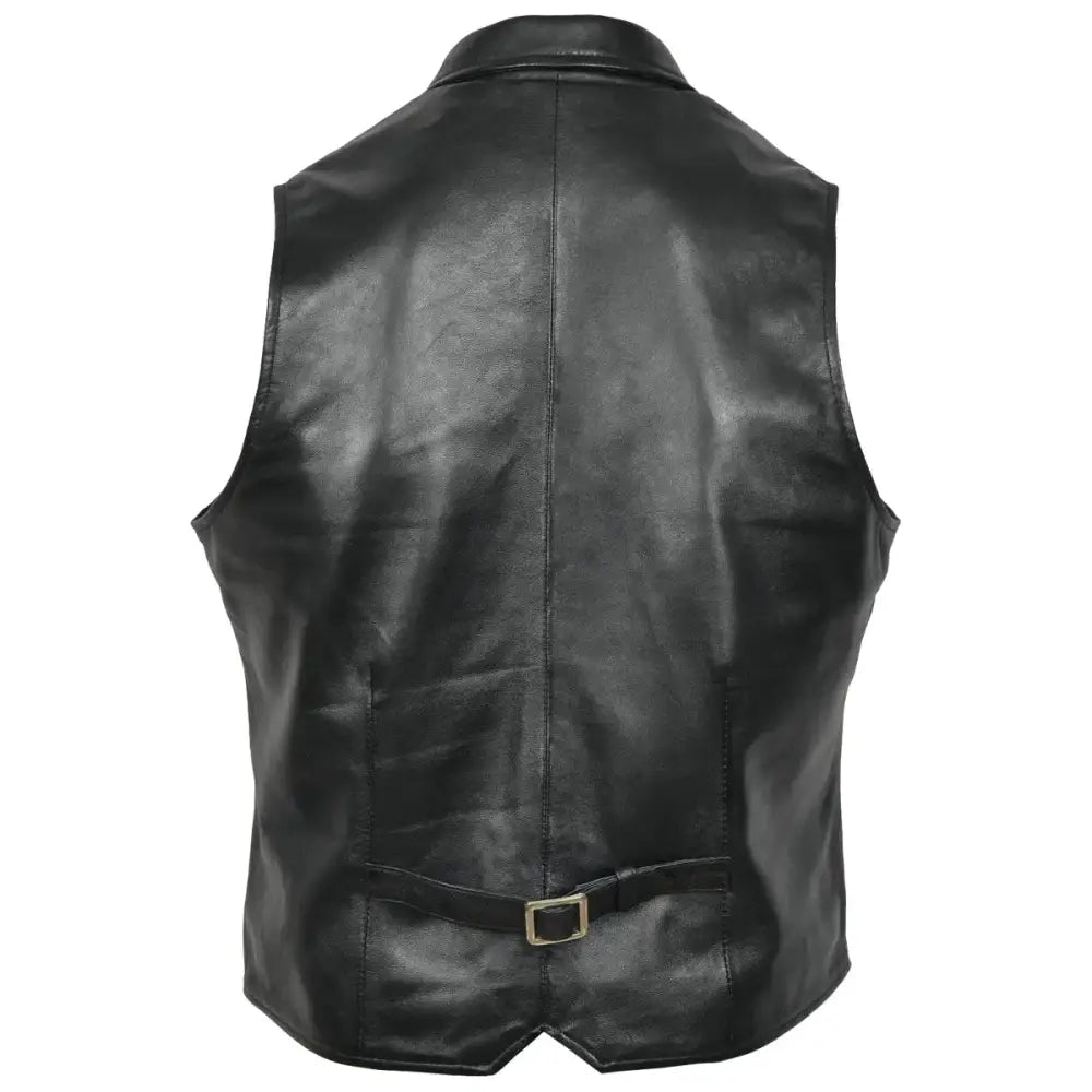 Mens Black Leather Party Vest - Riders Republic UK