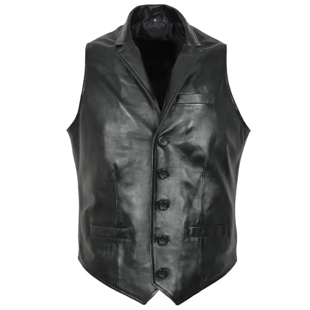 Mens Black Leather Party Vest - Riders Republic UK