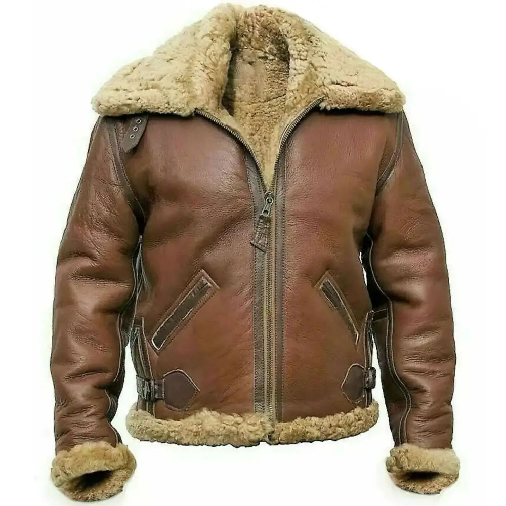 Mens Shearling Leather Aviator Jacket - Riders Republic UK