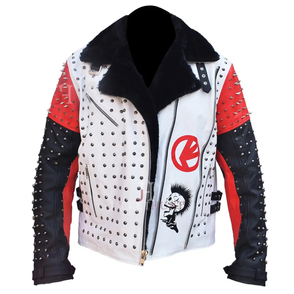 Mens Studded Punk Rock Leather Jacket - Riders Republic UK
