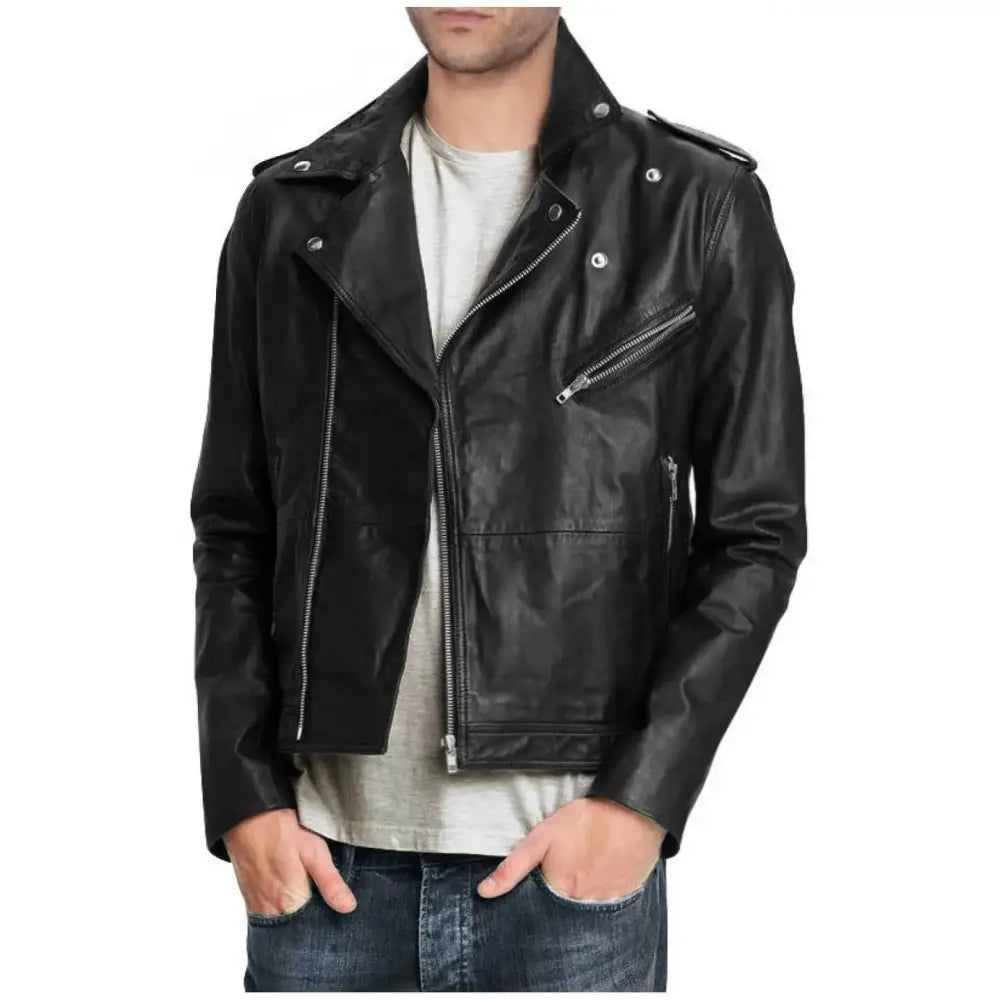 Men’s Black Leather Motorcycle Jacket - Riders Republic UK