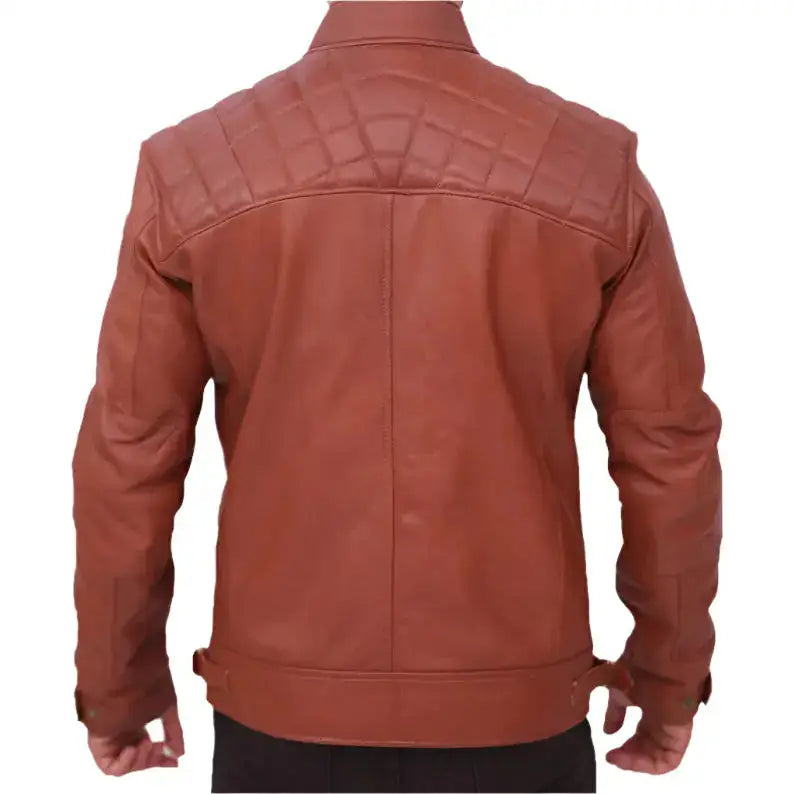 Mens Quilted Vintage Brown Leather Biker Jacket - Riders Republic UK