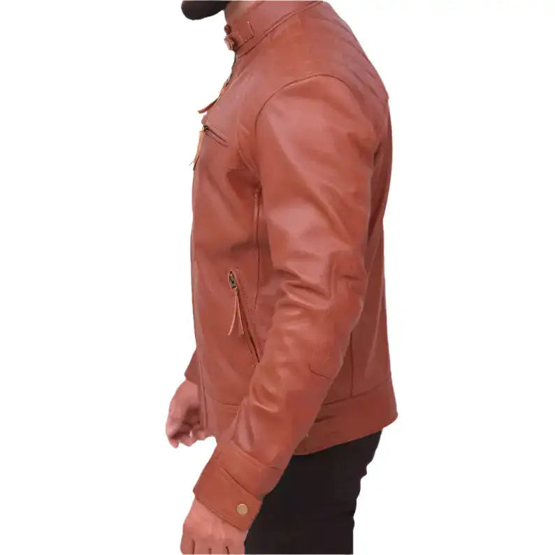 Mens Quilted Vintage Brown Leather Biker Jacket - Riders Republic UK