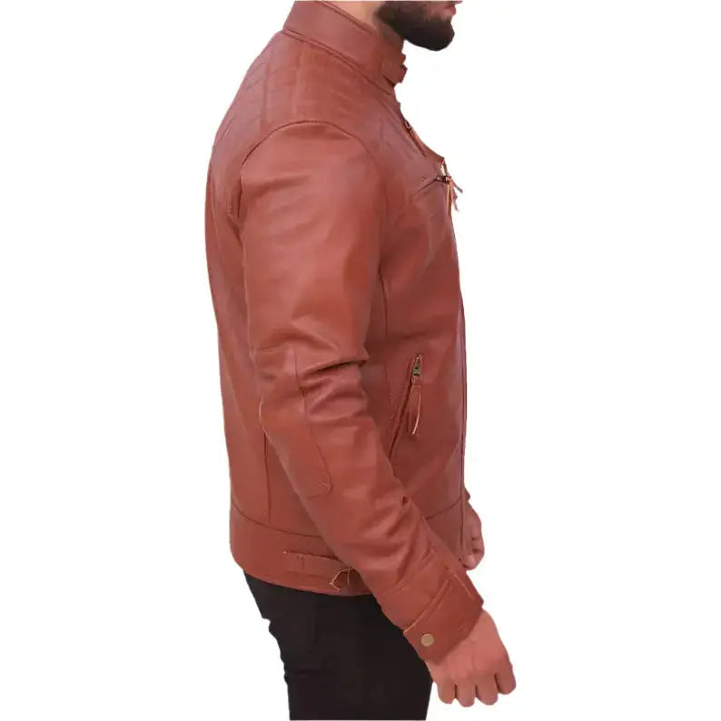 Mens Quilted Vintage Brown Leather Biker Jacket - Riders Republic UK