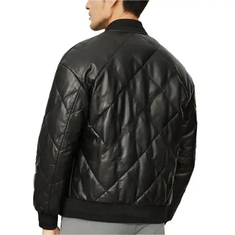 Mens Quilted Lambskin Leather Down Jacket - Riders Republic UK