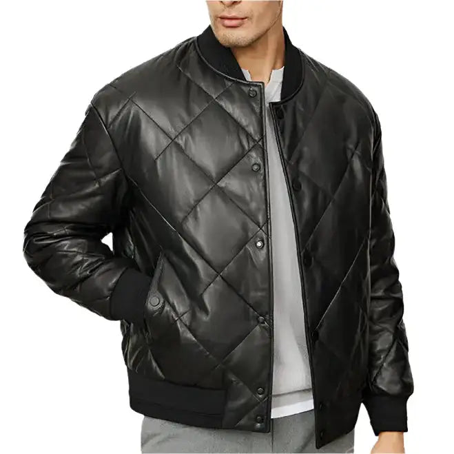 Mens Quilted Lambskin Leather Down Jacket - Riders Republic UK