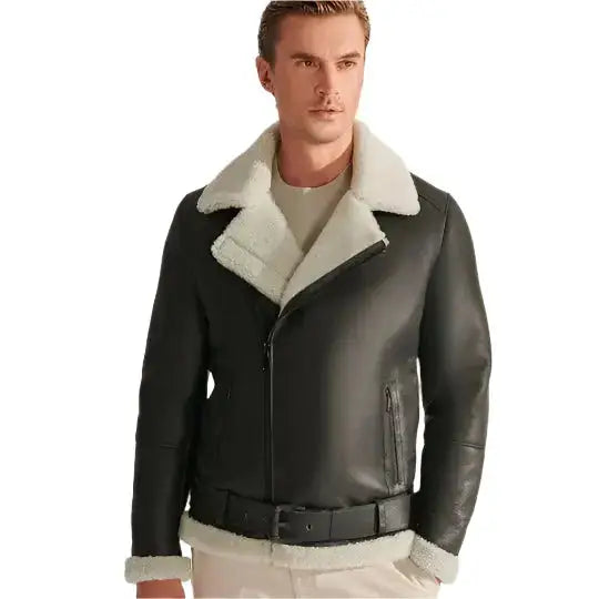 Mens RAF Black B3 Shearling Aviator Jacket - Riders Republic UK