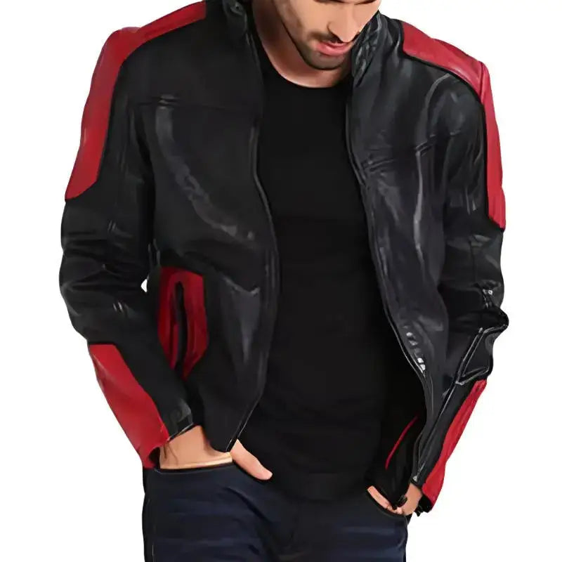 Mens Red and Black Biker Jacket - Riders Republic UK