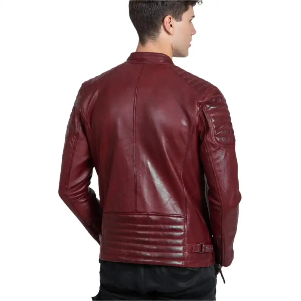 Mens Red Sheep Leather Biker Jacket - Riders Republic UK