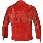 Red Leather Cowboy Fringe Jacket Mens - Riders Republic UK