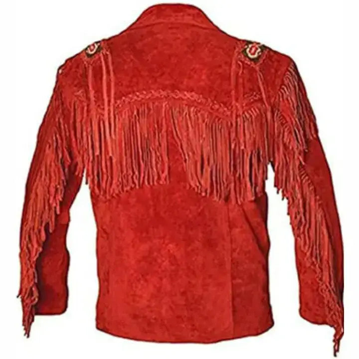 Red Leather Cowboy Fringe Jacket Mens - Riders Republic UK