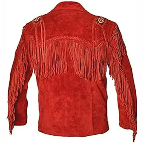 Red Leather Cowboy Fringe Jacket Mens - Riders Republic UK