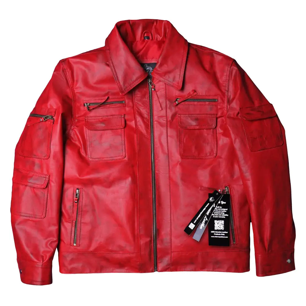 Mens Red Leather Winter Jacket - Riders Republic UK