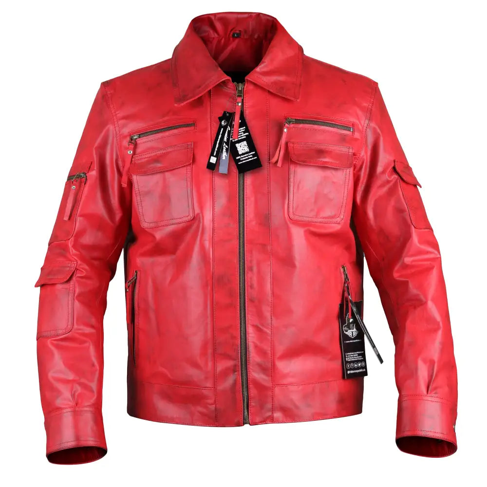 Mens Red Leather Winter Jacket - Riders Republic UK