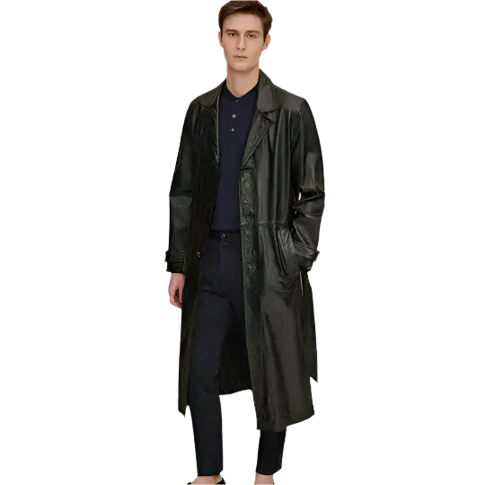Mens Retro Leather Trench Coat - Riders Republic UK
