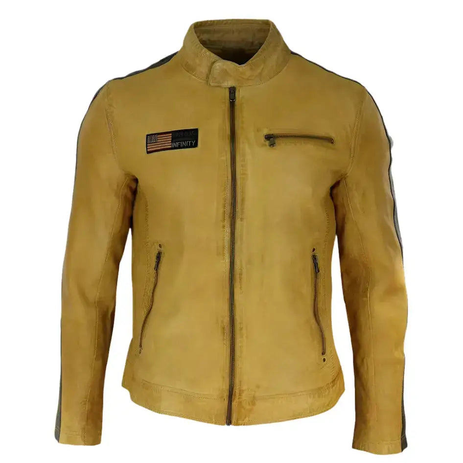 Mens Retro Racing Leather Biker Jacket - Riders Republic UK