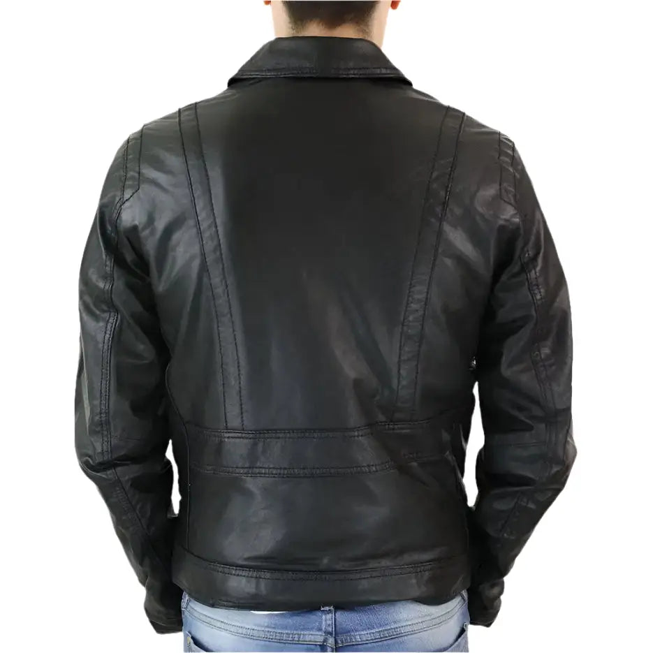 Mens Black Leather Vintage Slim Jacket - Riders Republic UK