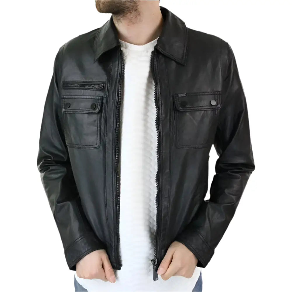 Mens Black Leather Vintage Slim Jacket - Riders Republic UK