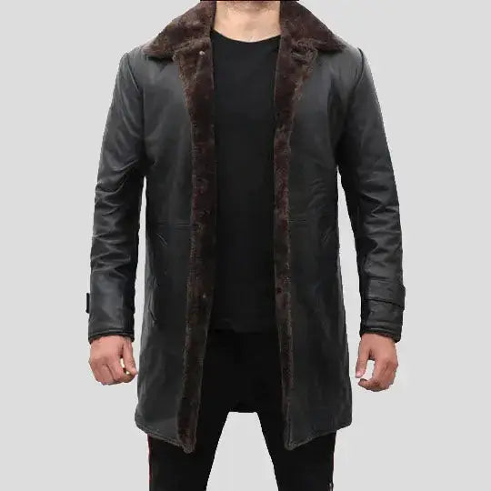 Mens Shearling Lined Leather Trench Coat - Riders Republic UK