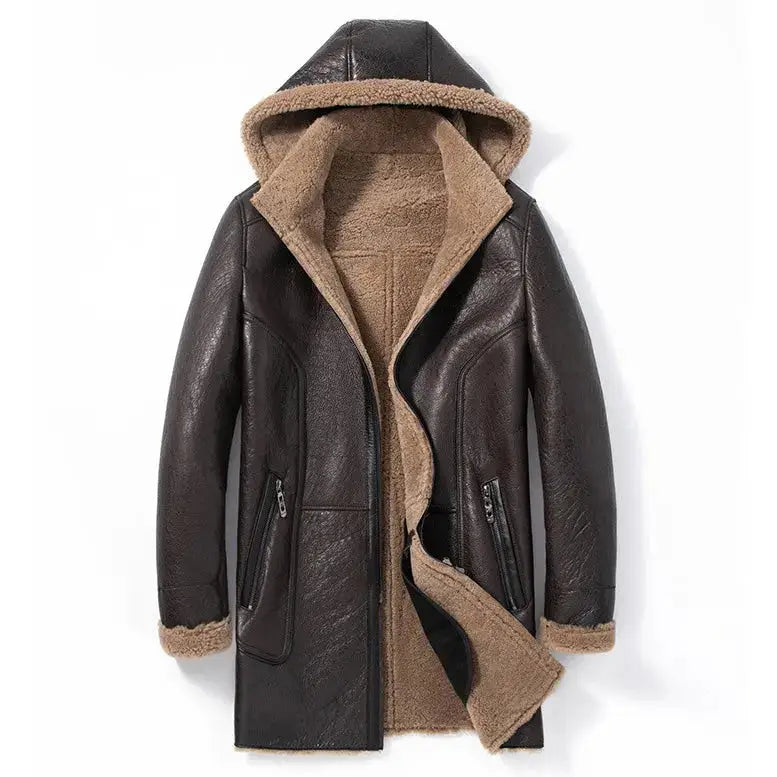 Mens Shearling Sheepskin Hooded Winter Parka - Riders Republic UK