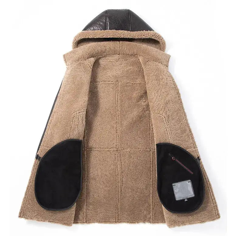 Mens Shearling Sheepskin Hooded Winter Parka - Riders Republic UK