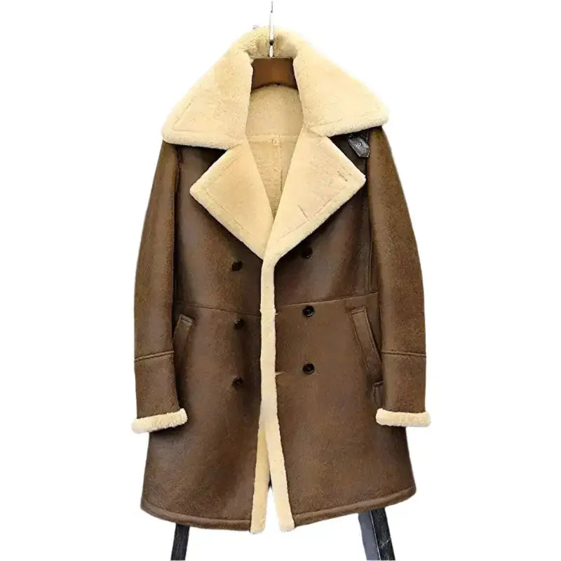 Men’s sheepskin shearling B7 flight jacket with vintage aviator coat styling