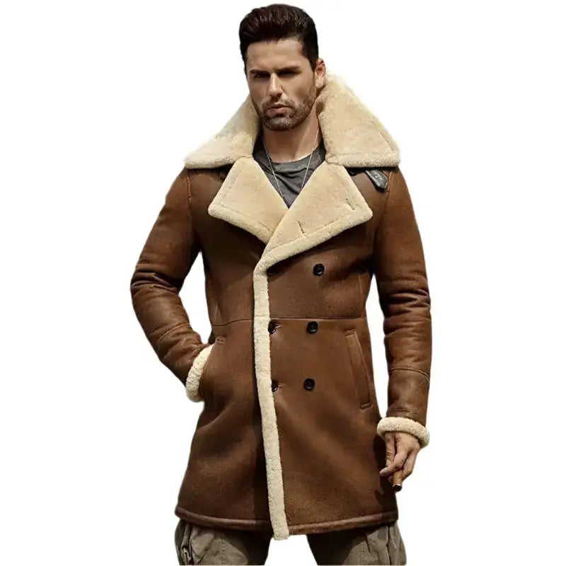 B7 Sheepskin Aviator Coat für Herren mit warmem Shearling-Kragen und Flight-Jacket-Form