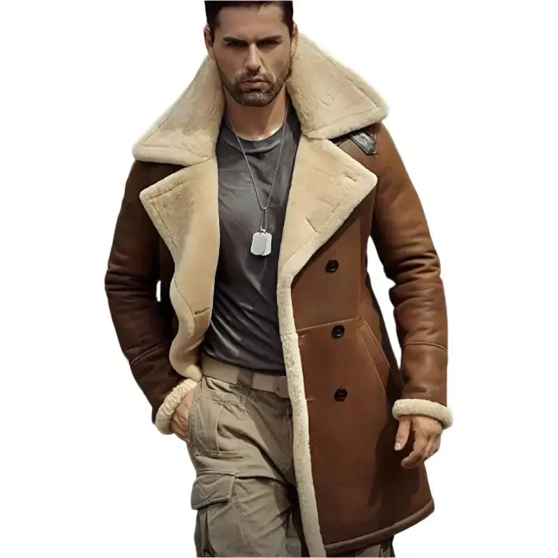 Men’s B7 sheepskin aviator coat with warm shearling collar and flight jacket shape