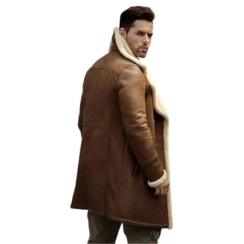 Men’s vintage B7 flight leather jacket with sheepskin shearling texture and pilot style