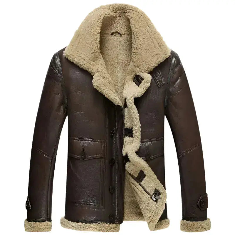 Men’s short shearling B-3 flight jacket in lambskin leather with fur coat styling