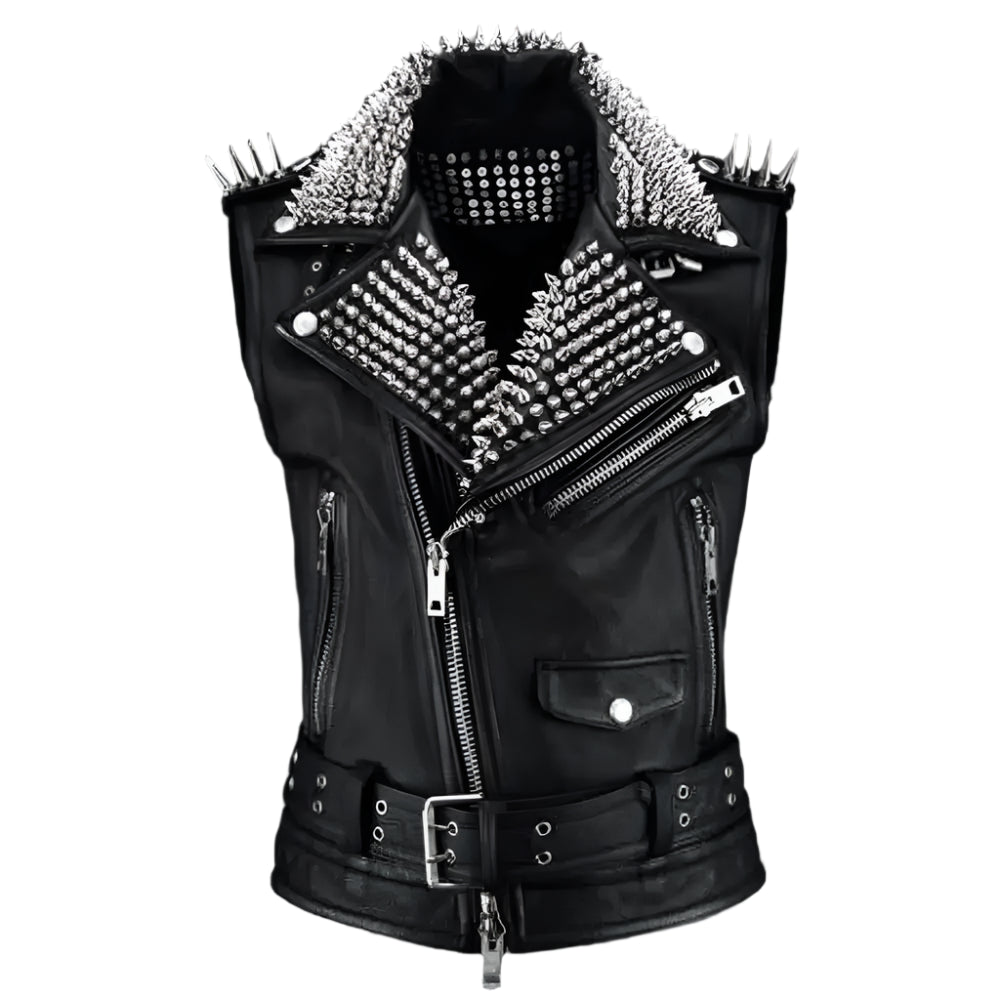 Silver Studded Leather Vest Mens - Riders Republic UK