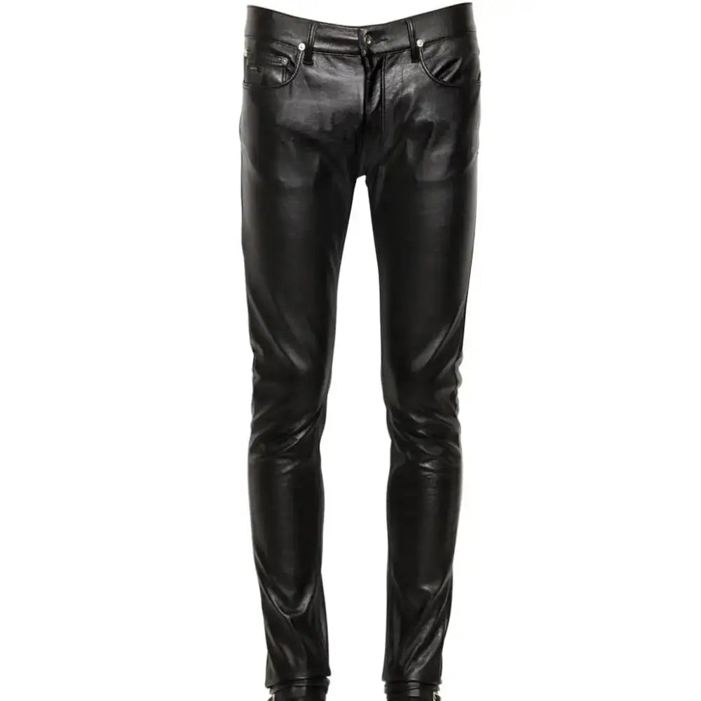 Men’s black leather skinny pants in genuine lambskin leather