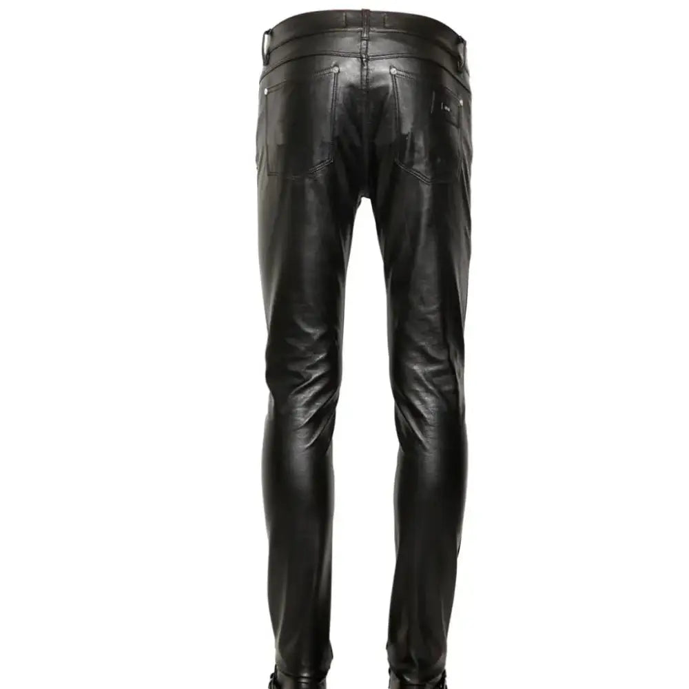 Black skinny leather trousers for men with tailored fit