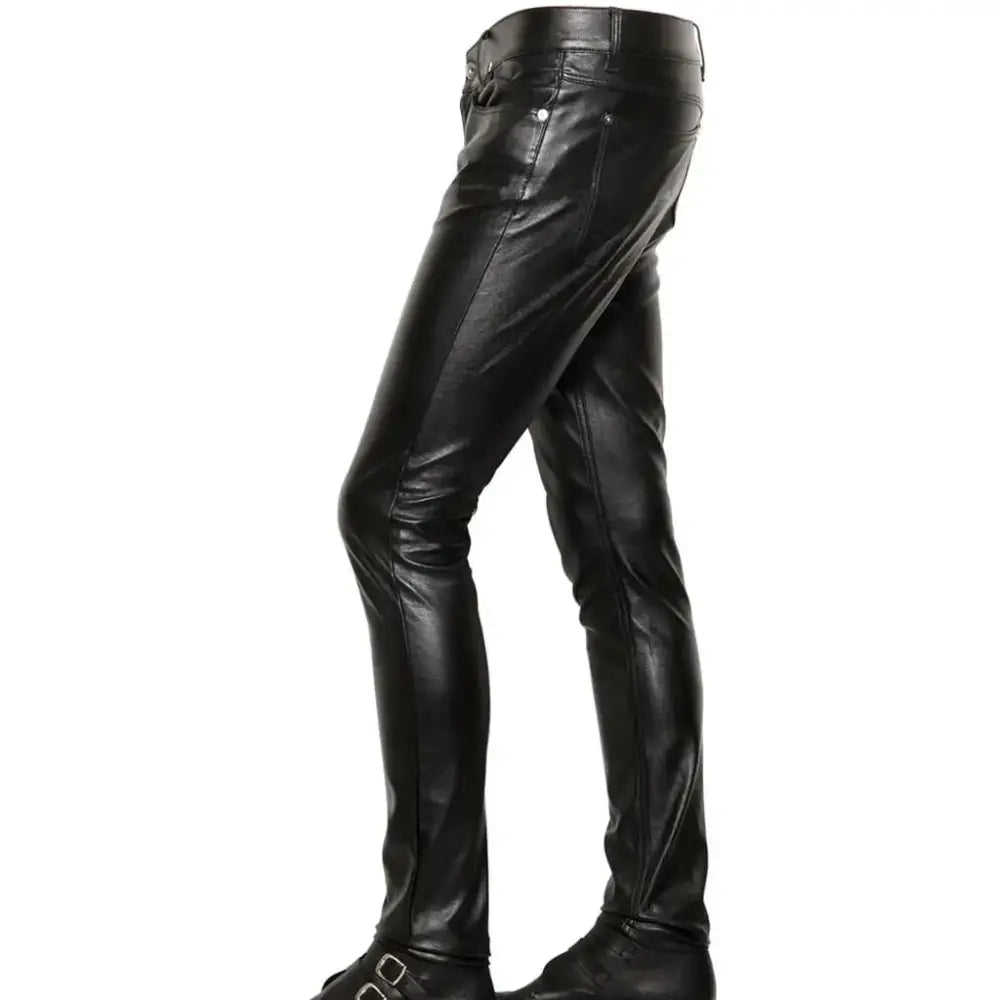 Genuine lambskin leather pants for men with skinny fit