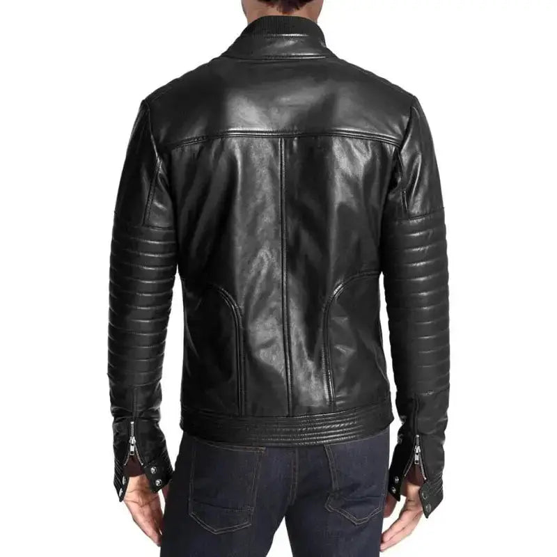 Mens Slim Fit Black Leather Biker Jacket - Riders Republic UK