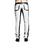 Black and white biker leather pants for men with slim fitted shape