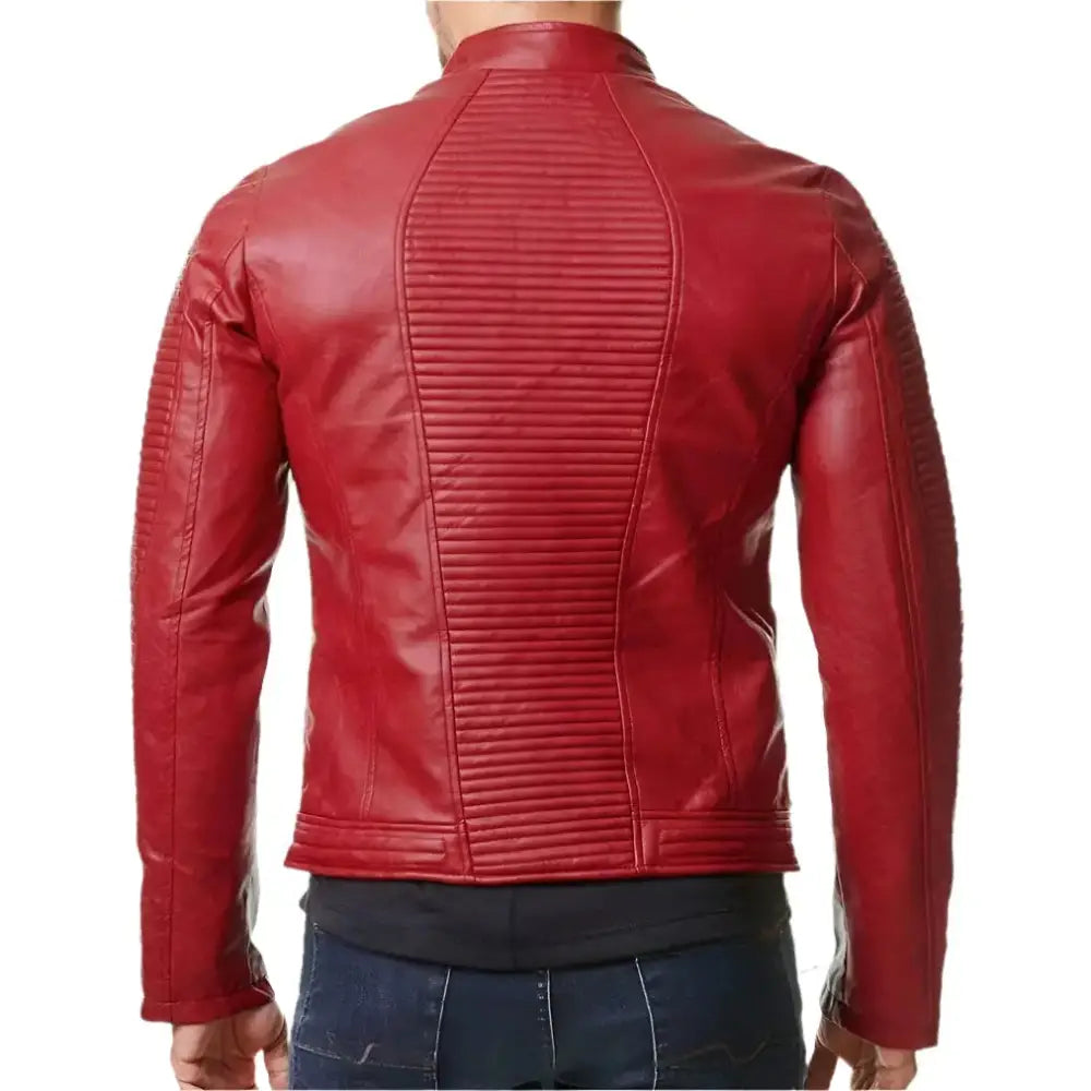 Mens Red Leather Slim Fit Biker Jacket - Riders Republic UK