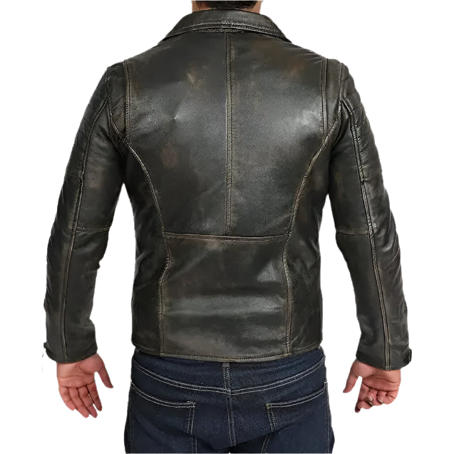 Mens Slim Fit Vintage Black Leather Biker Jacket - Riders Republic UK
