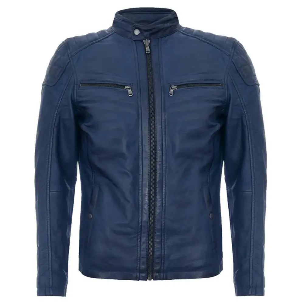 Mens Soft Blue Leather Biker Jacket - Riders Republic UK