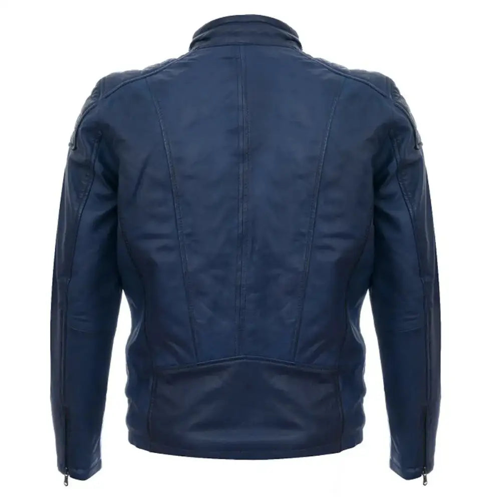 Mens Soft Blue Leather Biker Jacket - Riders Republic UK