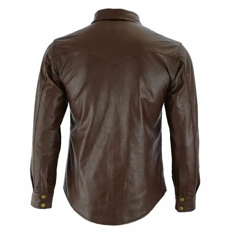 Mens Soft Brown Leather Slim Fit Shirt - Riders Republic UK