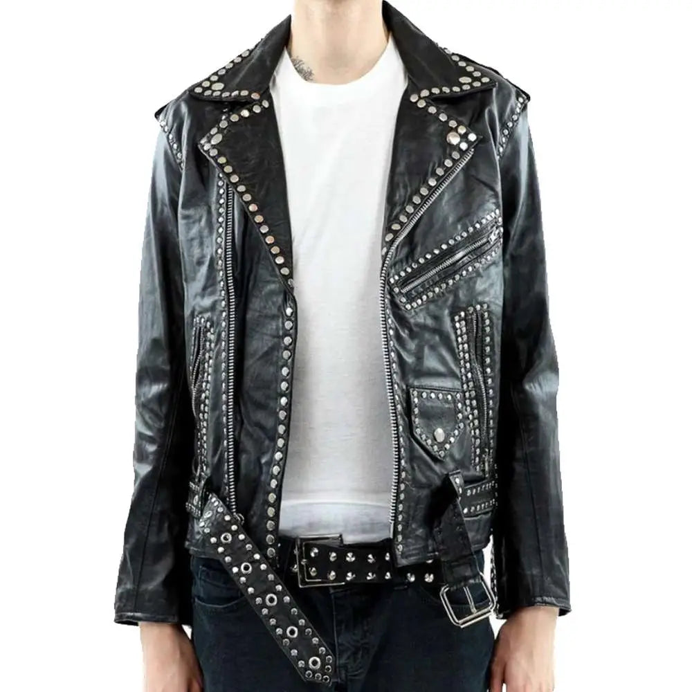 Mens Studded Black Leather Jacket - Riders Republic UK