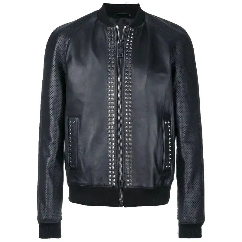 Mens Studded Leather Bomber Jacket - Riders Republic UK
