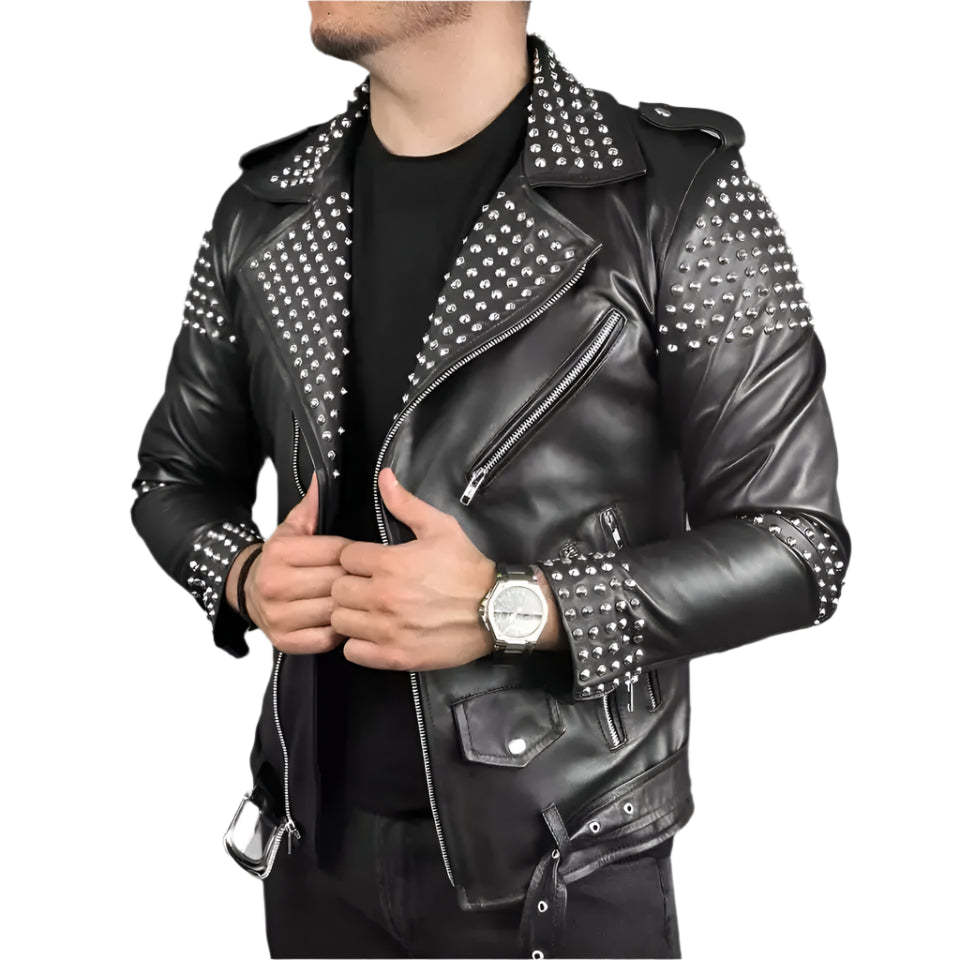 Mens Studded Leather Motorcycle Jacket - Riders Republic UK
