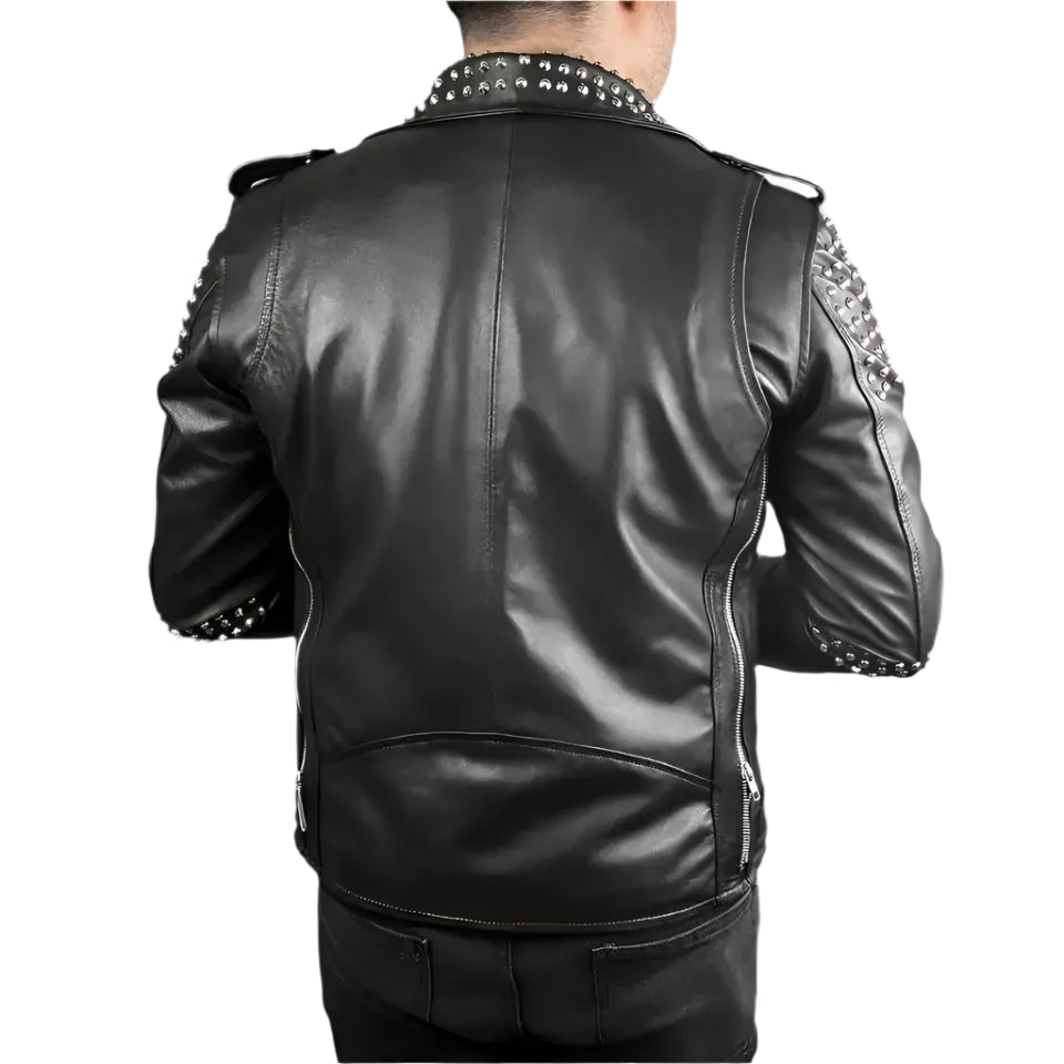 Mens Studded Leather Motorcycle Jacket - Riders Republic UK